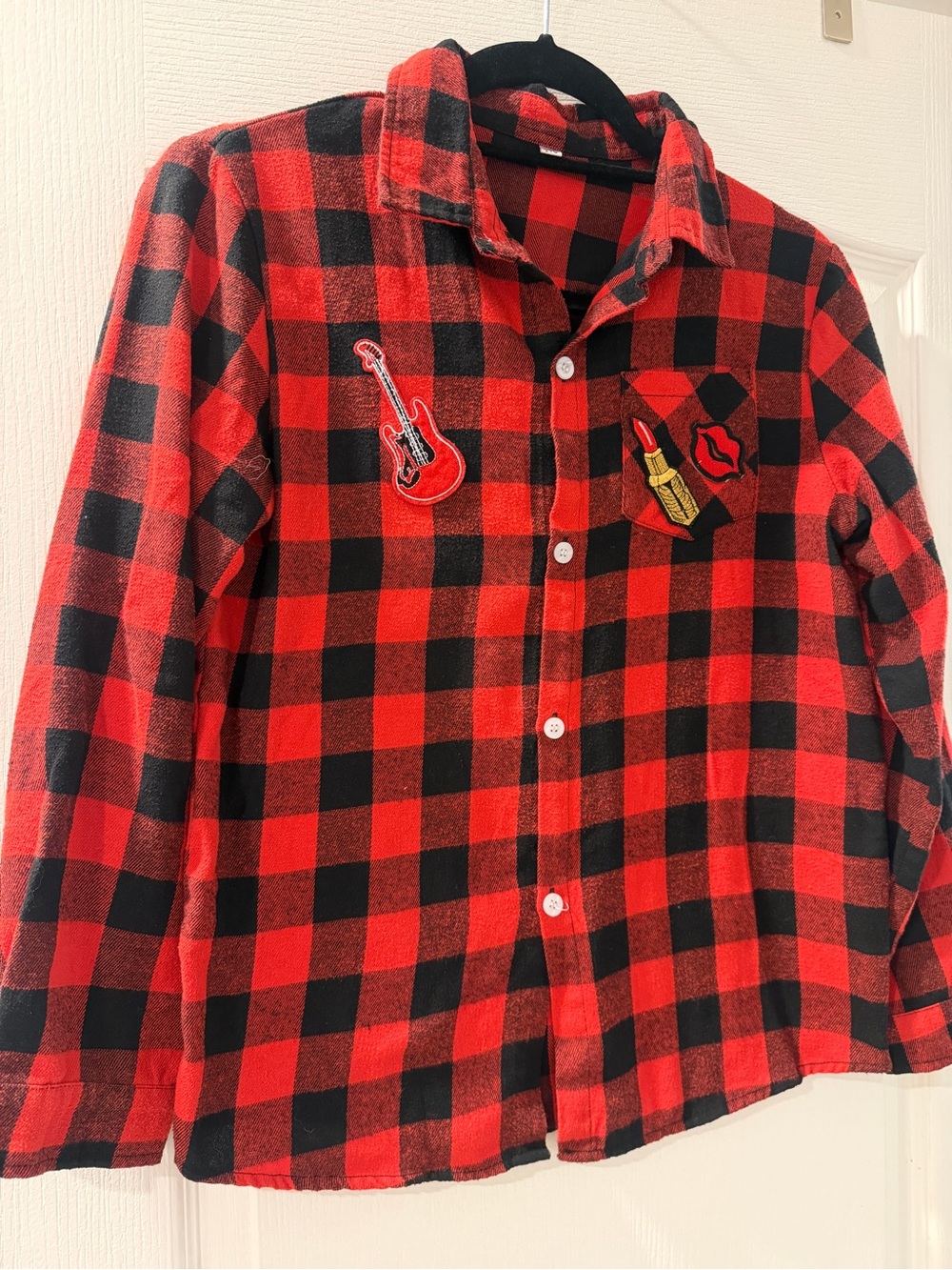 Red & Black Plaid cotton Kids Button-Up Shirt